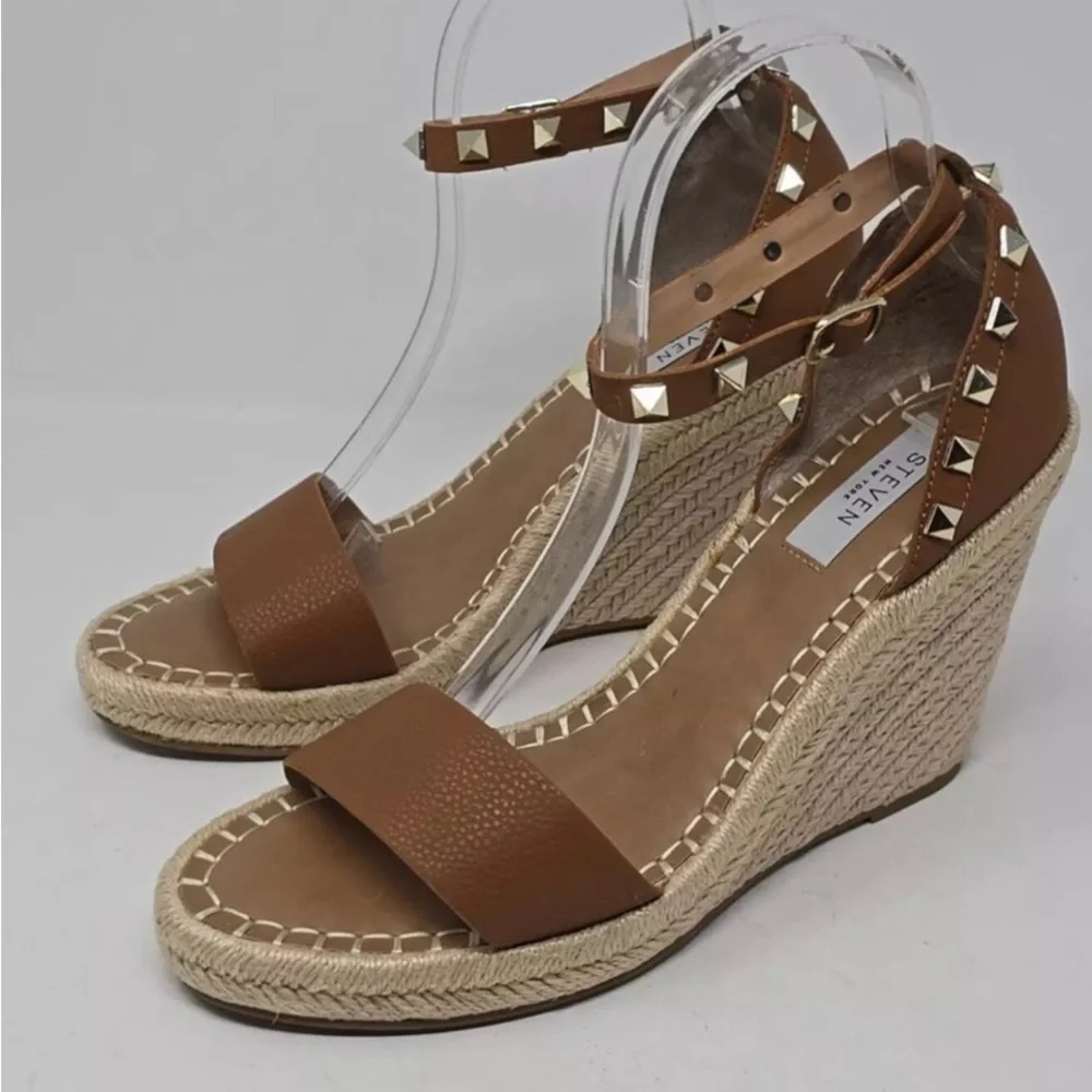 Steven New York Peni brown Studded Wedge Sandals sz 11 noob